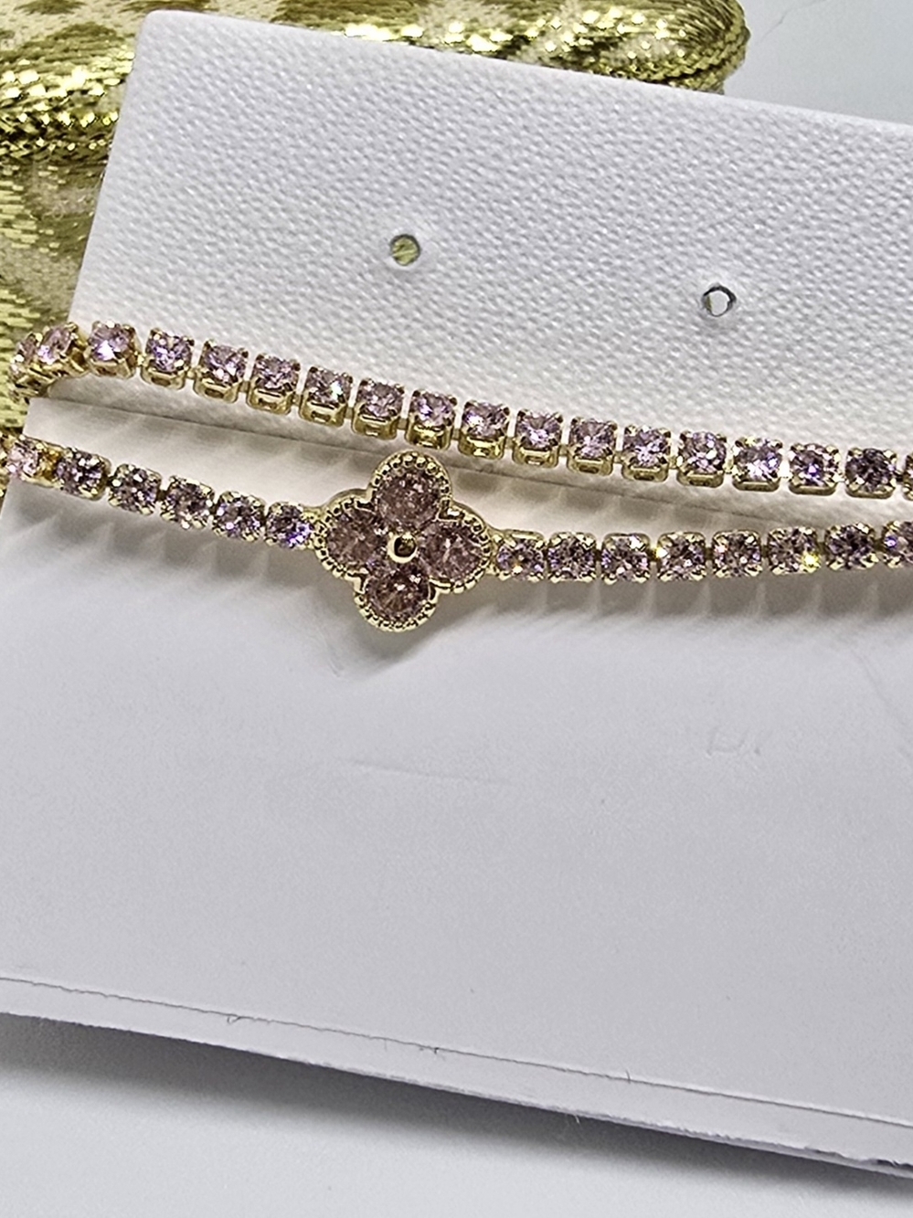 Delicate Pink Crystal Tennis Bracelet Set - Gold-tone